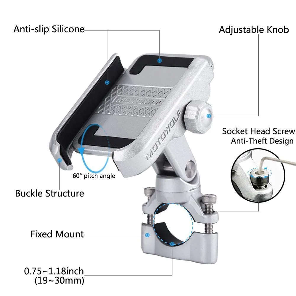

Universal Motorcycle Bike Scooter ATV 19-30MM Handlebar Rearview Mirror Mobile Phone Holder Mount Bracket USB charger