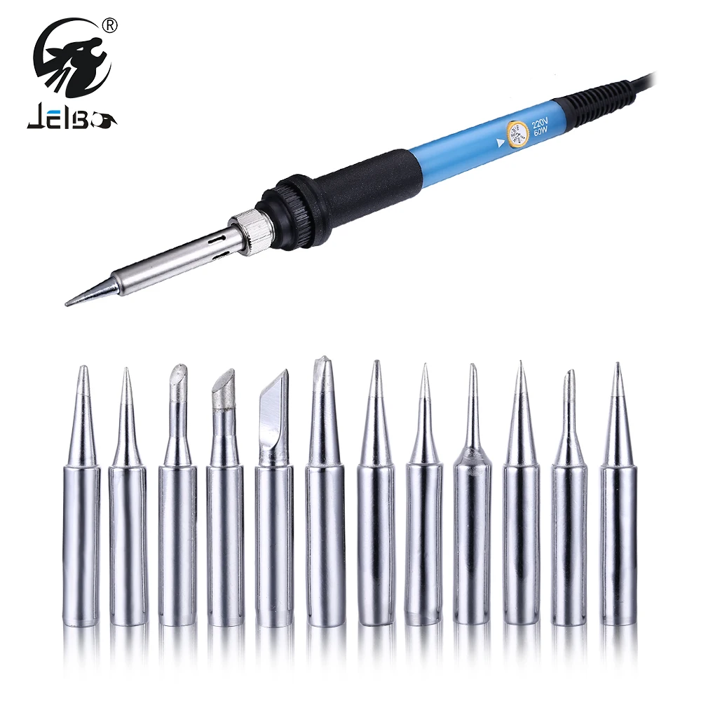 

JelBo 220V 60W Soldering Iron Set Adjustable Temperature Electric Soldering Iron 12PCS Solder Tip Welding Repair Tool EU Plug