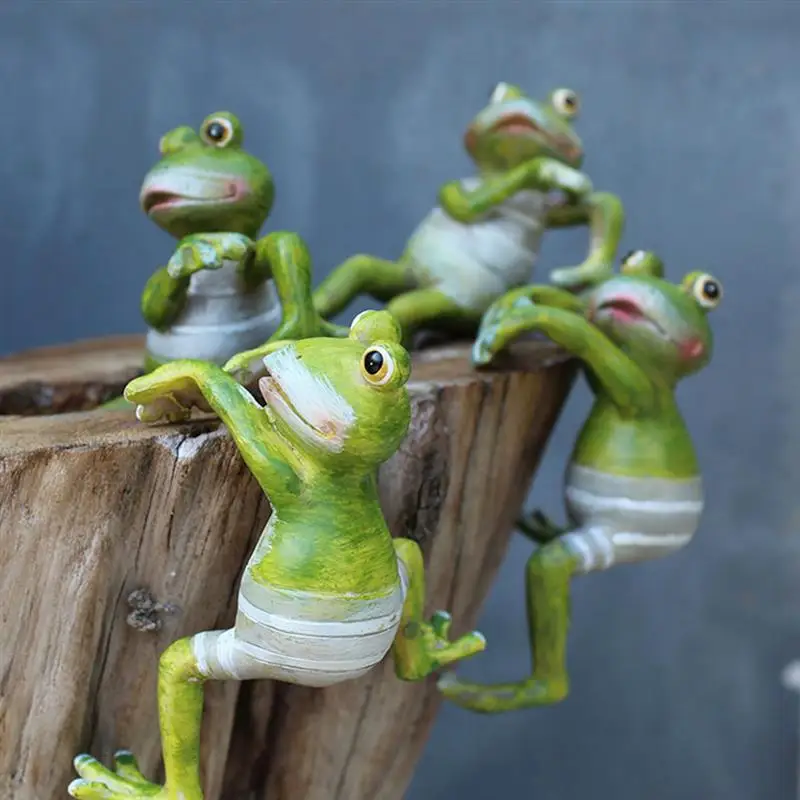 

4pcs Cartoon Cute Hanging Climbing Frog Potted Ornaments Pastoral Frog Figurine for Home Table Garden Decoration