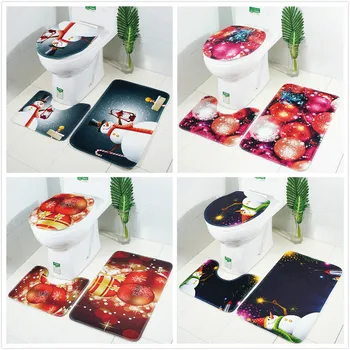 

3pcs-lot Snowman Printed Toilet Seat Cover Christmas Toilet Case For Xmas Non-slip Mat Bathroom Products Home Decoration