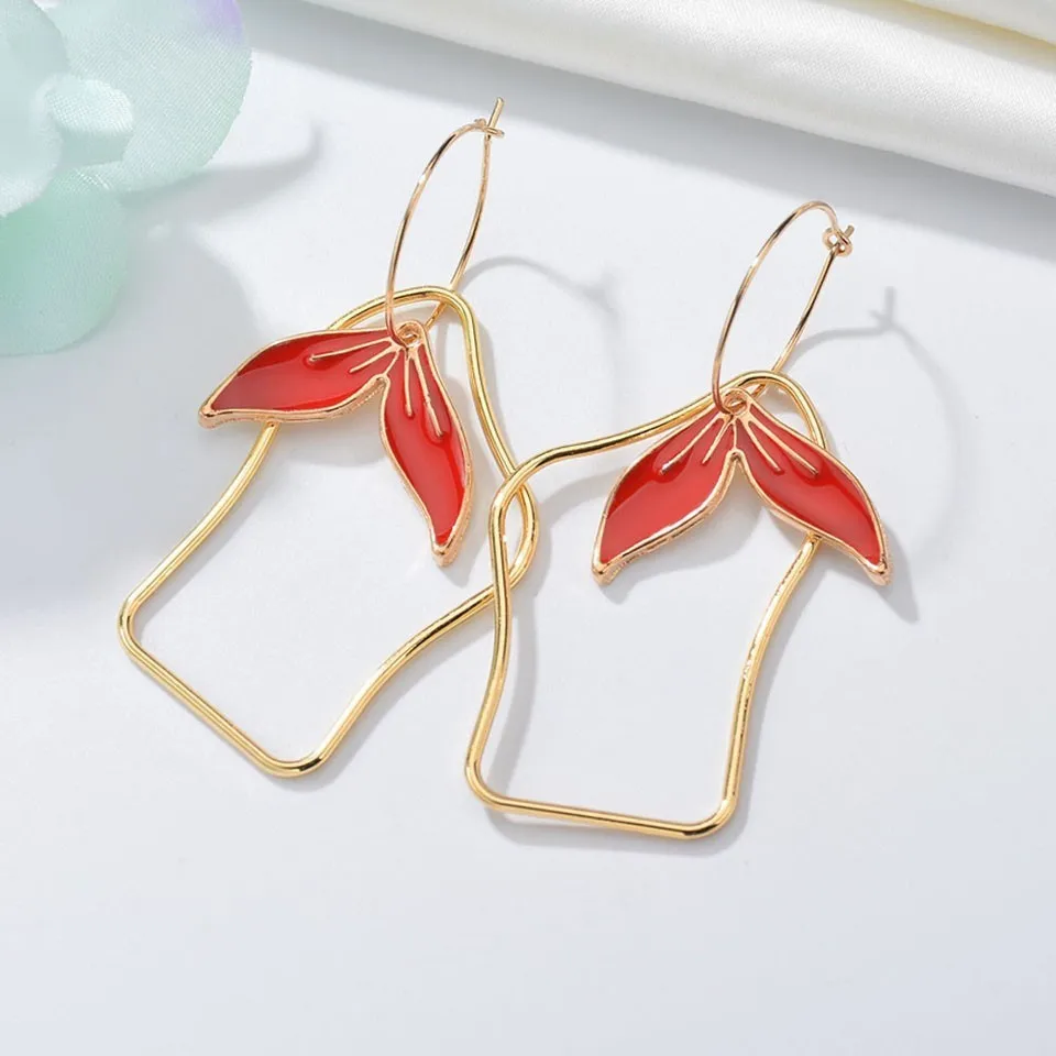 

Women Gold Trendy Irregular Design Drop Earrings With Fish Tail Female Trendy Handmade Earrings Party Jewelry Gold Color