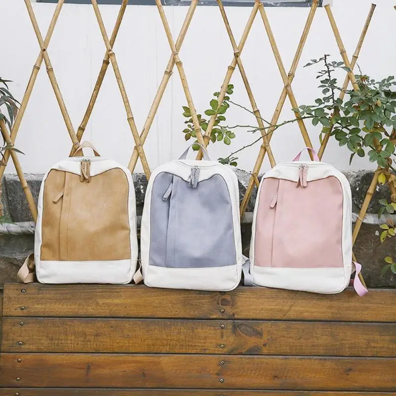 

Simple Canvas Women Backpacks Patchwork Color School Bags for Teenager Girls Shoulder Bag Female Travel Daypack Rucksack