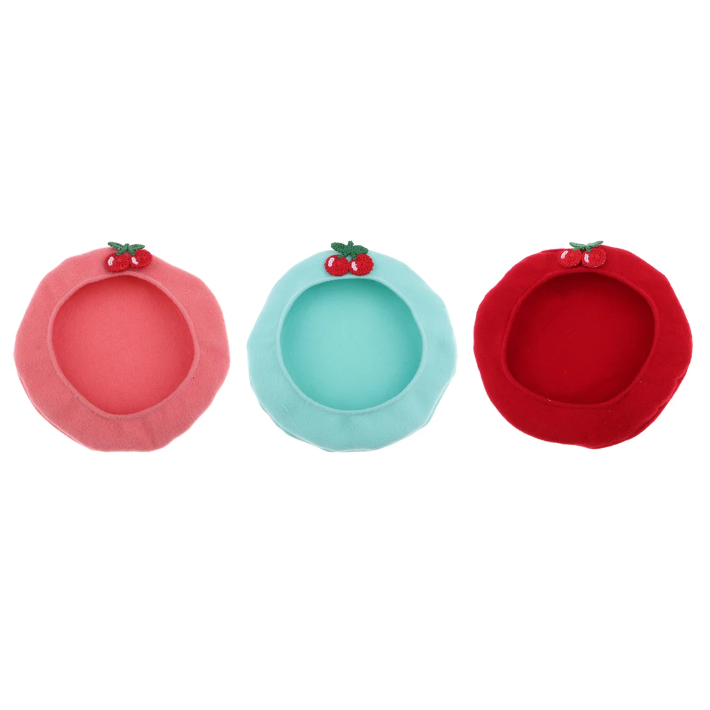 

Fashion Vintage Woolen Beret Hat w/ Cherry Design for 1/6 12'' Blythe Doll Autumn & Winter Clothes Outfit Accessories