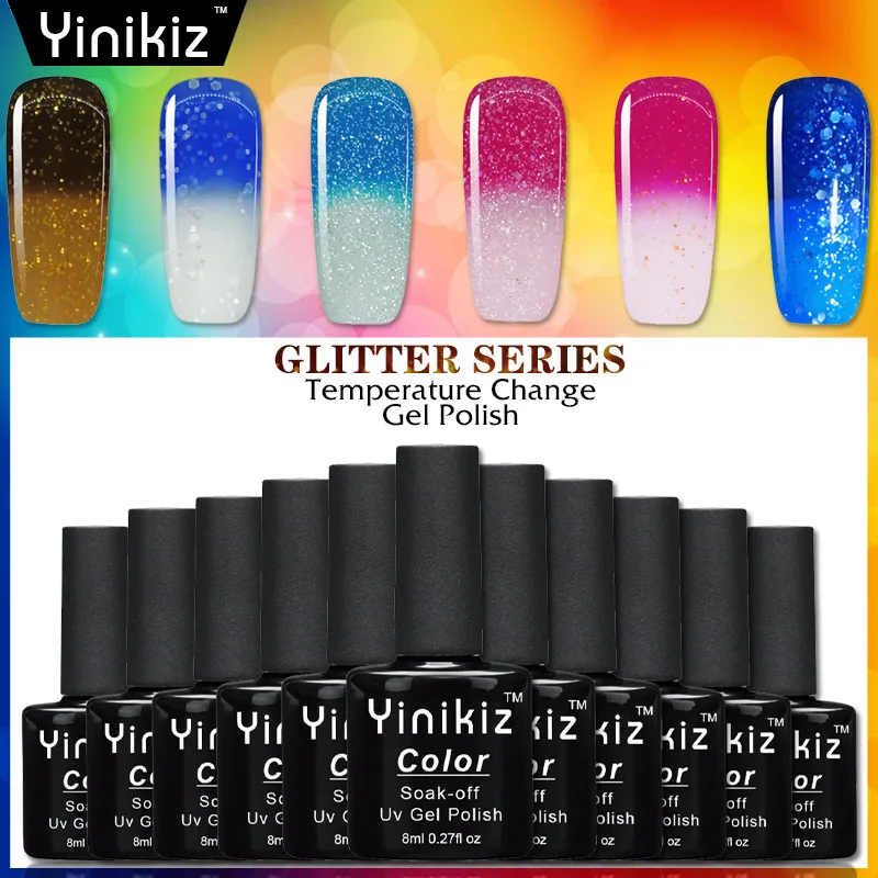 Yinikiz Chameleon Glitter Series Gel Varnish Art Temperature Changing Lucky Color Polish Long 