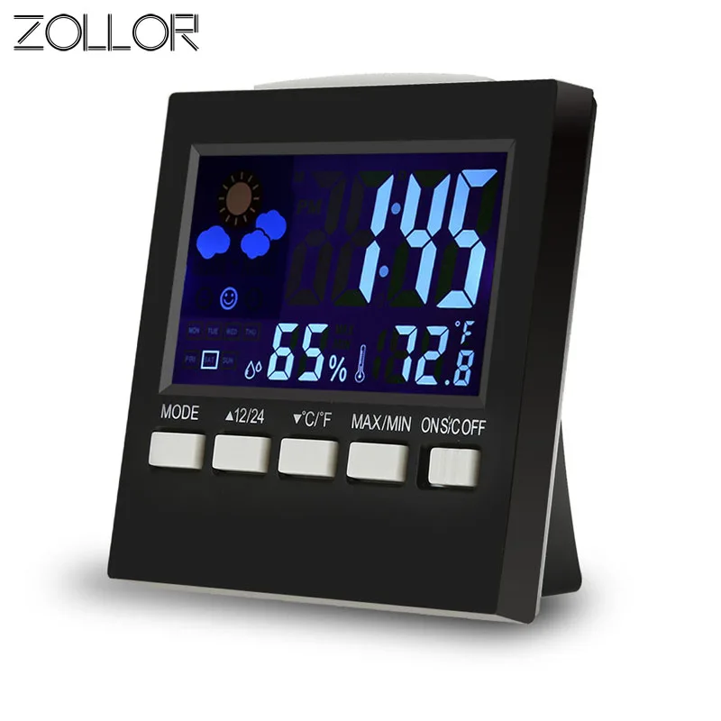 

ZOLLOR LCD Screen Thermometer Clocks Digital Display Temperature Alarm Clock Calendar Night Led Table Voice Control Backlit