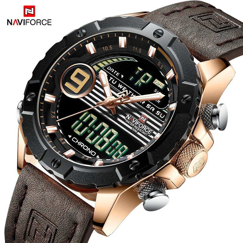 

2019 New NAVIFORCE Fashion Sports Watches Men Quartz Analog Date Clock Leather Strap Military Waterproof Watch Relogio Masculino