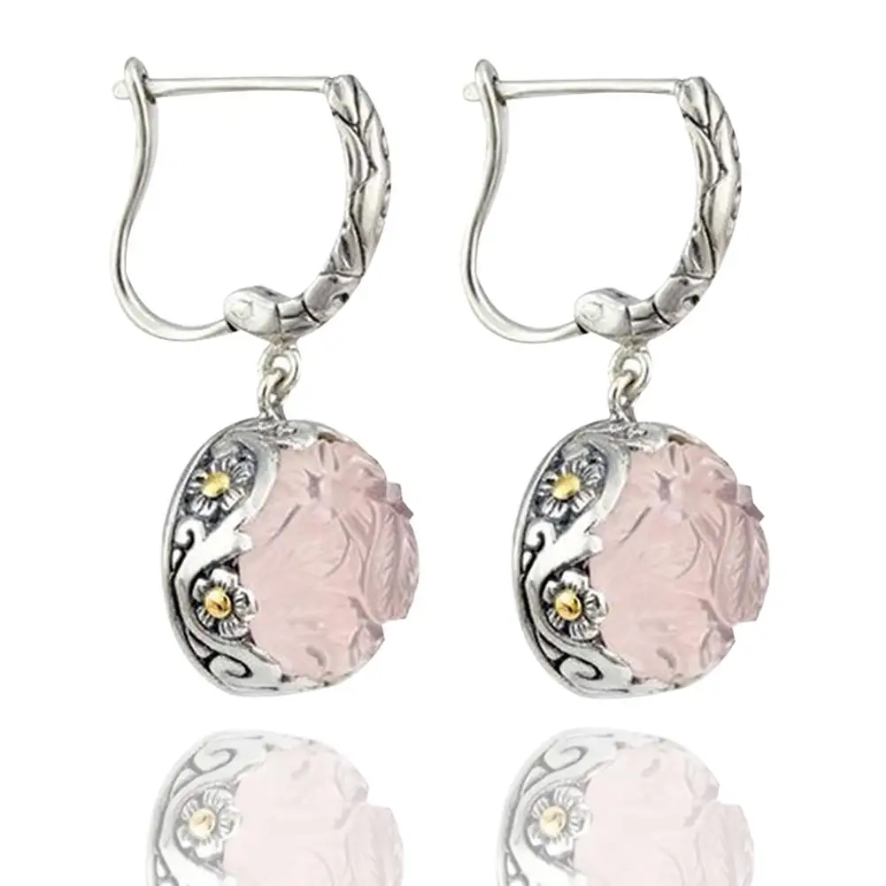 

Fashion Women Flower Faux Moonstone Ear Drop Leaverback Earrings Banquet Jewelry