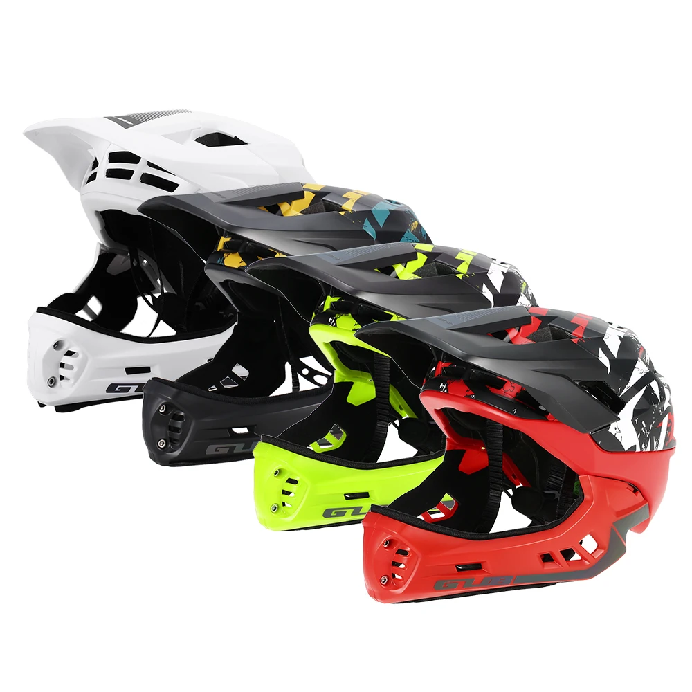 GUB съемный велосипедный шлем для ребенка полный уход за кожей лица Велоспорт катание на лыжах светоотражающий защитный шлем с козырьком Предупреждение ющий свет