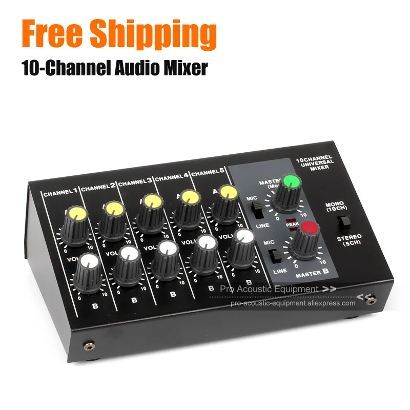 

Portable Audio Mixer 10 Channel Mono 5 CH Stereo 6.3 6.35 mm Microphone Line In Out Sound Desk Mixing Hub Mic Console KTV Stage