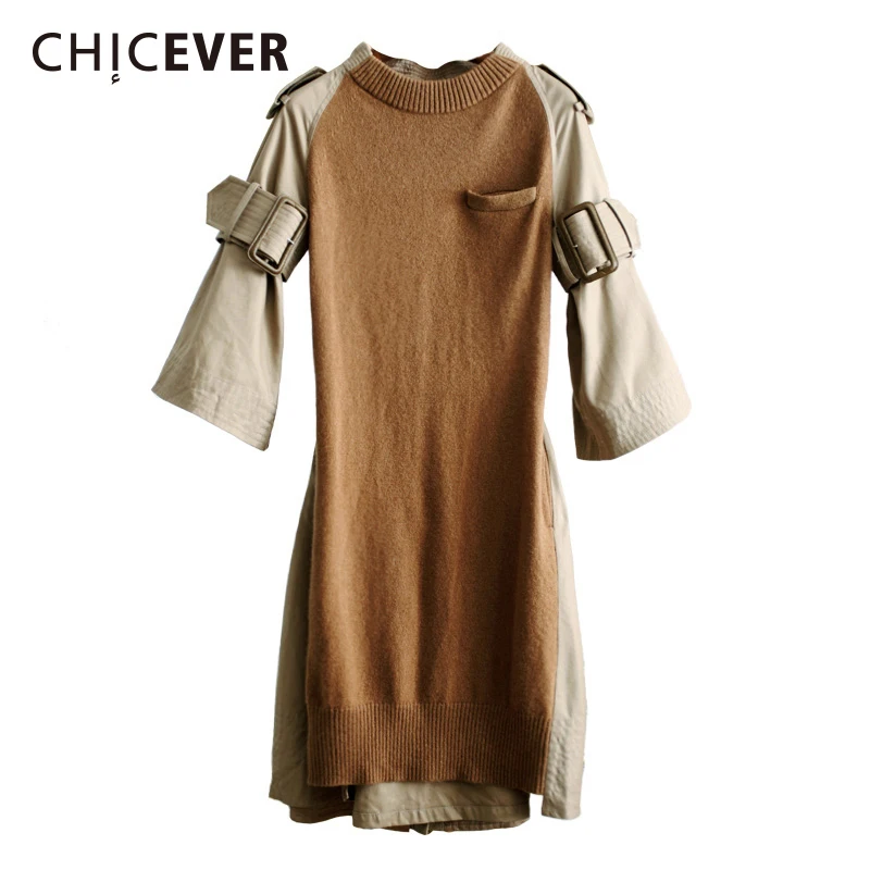 Трикотажное женское платье с поясом CHICEVER черное свободное большого размера