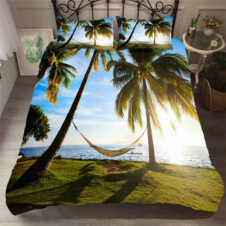 

Bedding Set 3D Printed Duvet Cover Bed Set Beach Coconut Tree Home Textiles for Adults Lifelike Bedclothes with Pillowcase #HL13
