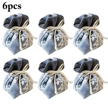 

6PCS Wedding Candy Bag Pearl Yarn Bag Double Embroidery Bundle Pocket Cotton Drawstring Gift Jewelry Bag Party Gift