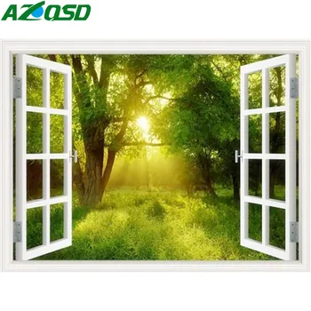 

AZQSD Diamond Painting Scenic Window Mosaic Handicrafts Needlework Home Decor Diamond Embroidery Sale Landscape Wall Art Gift