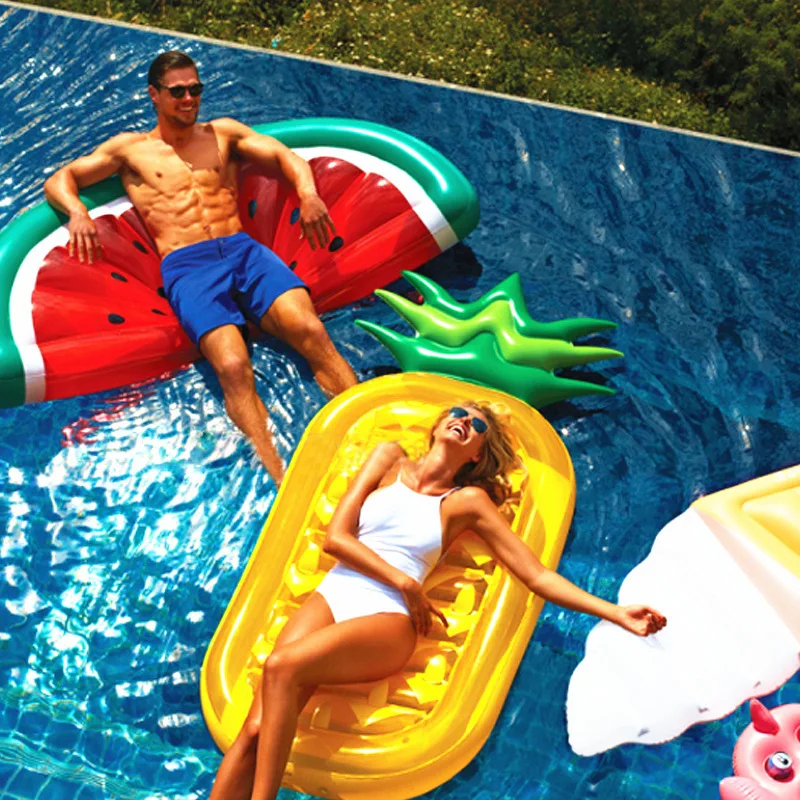 

2019 Big yellow inflatable pineapple watermelon two-color leaf floating row swimming ring float ball lifebuoy floating pool toy