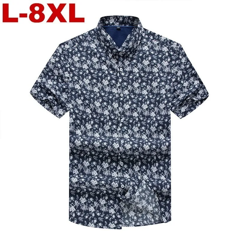 8xl Большие размеры мужские летние рубашки Bohe винтажные повседневные цветочные с коротким рукавом льняная Базовая рубашка блузка топы Мужские рубашки плюс размер
