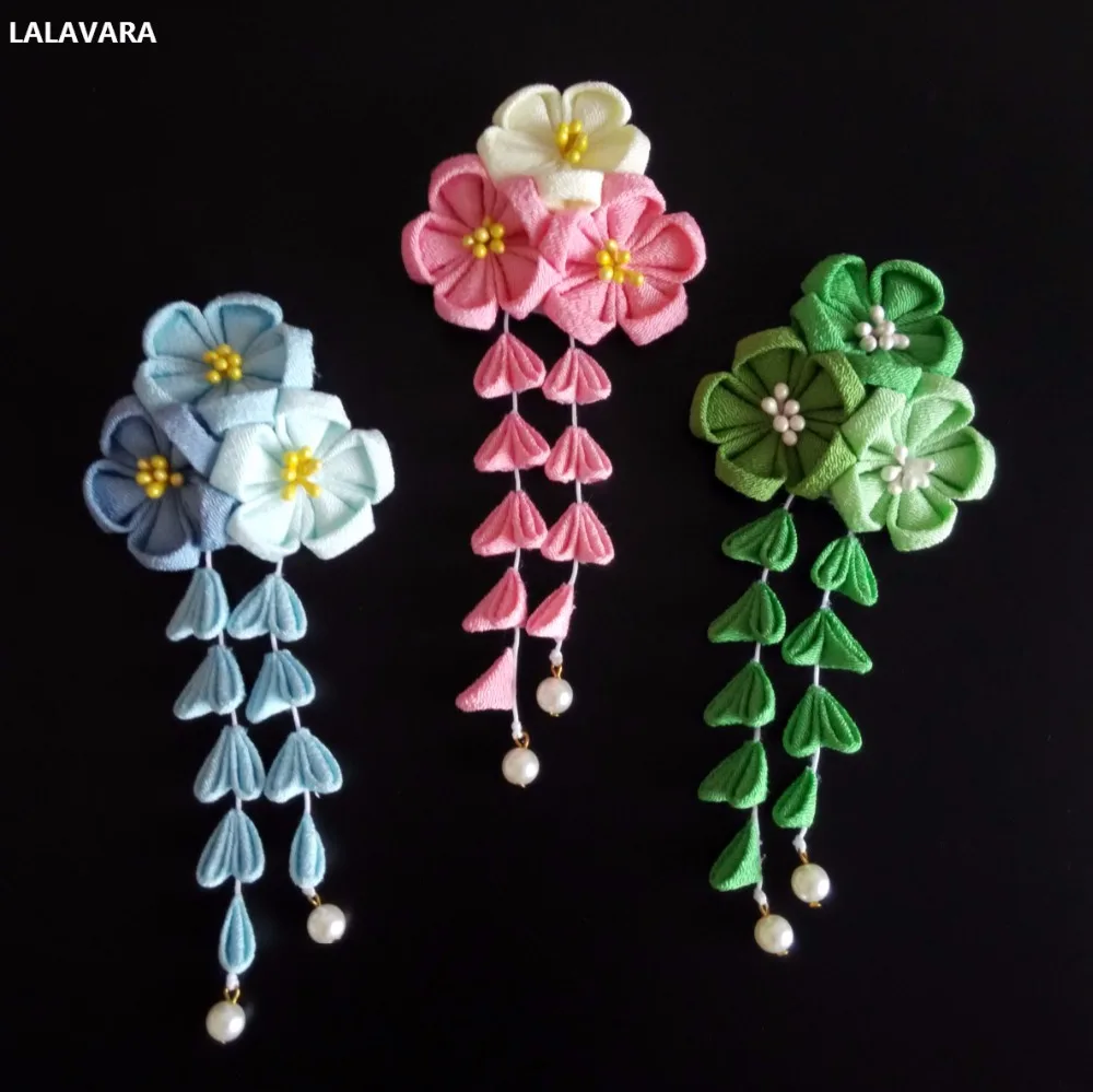 LALAVARA 3pcs Japanese Yukata partner Sakura Kanzashi pins custom girls