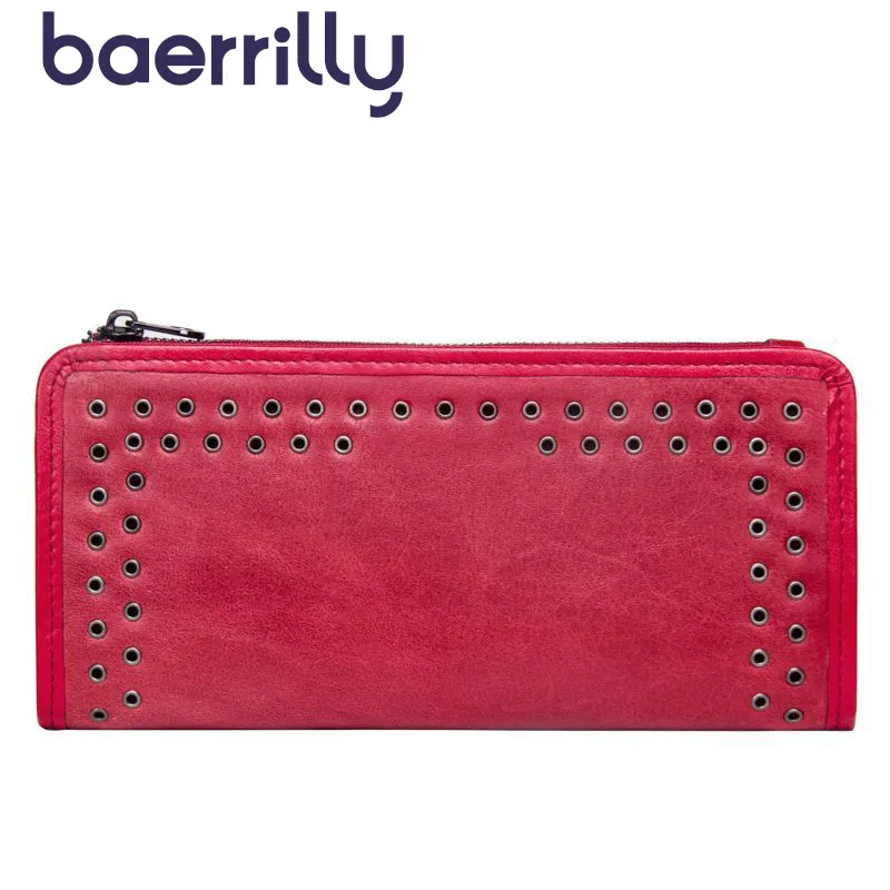 

Genuine Leather Wallet Rivet Women Wallet Long Coin Purse Zipper Money Pocket Female Clutch Bags Card Holder Fashion Phone Bags