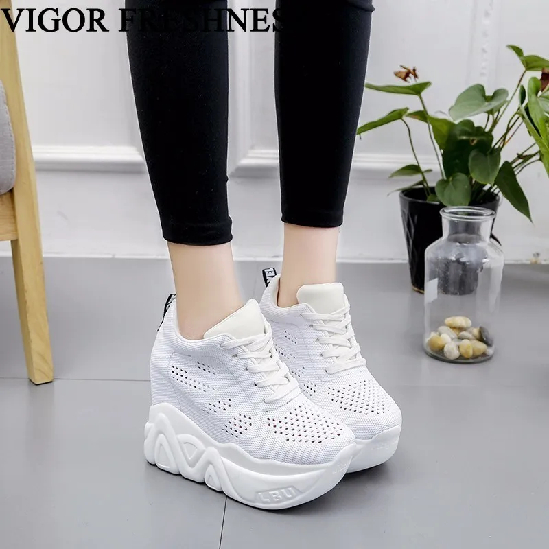 

VIGOR FRESHNESS Woman Vulcanized Shoes Canvas Women Shoes Super High Platform Pumps Spring Ladies White Sneakers Autumn WY53