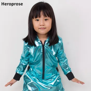 

2018 Spring Autumn Kids Adults water blue bomber Jacket Stage Performance Wear paillette feminina casaco Jazz Hip Hop dance coat