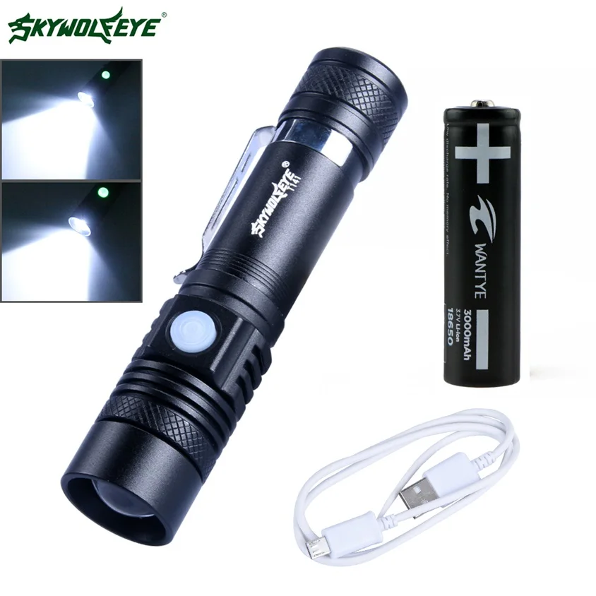 

USB Rechargeable LED Flashlight torch 18650 Lanterna Portable 3Modes Zoom Flash light Camping Fishing Lamp