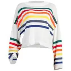 2018 новый и модный свитер, вязаный свитер в европейском и американском стиле, вязаный свитер в радужную полоску с вышивкой