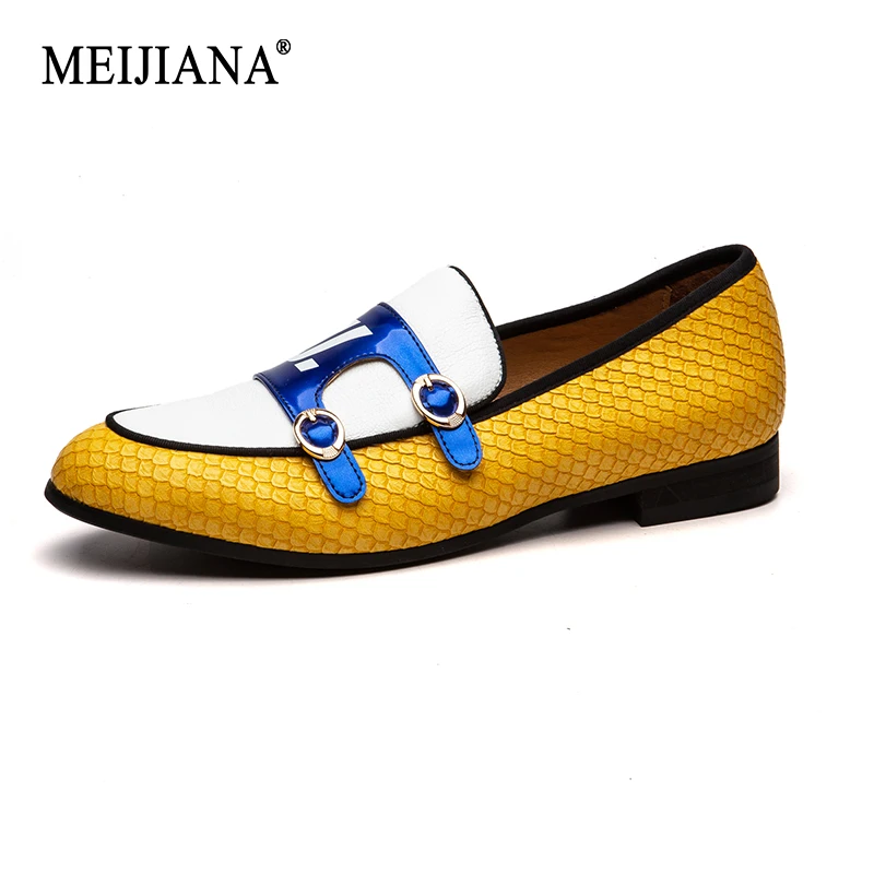 MEIJIANA/Новинка года; желтые мужские туфли ручной работы; удобные кожаные мужские лоферы; свадебные туфли; Мужская модная повседневная обувь