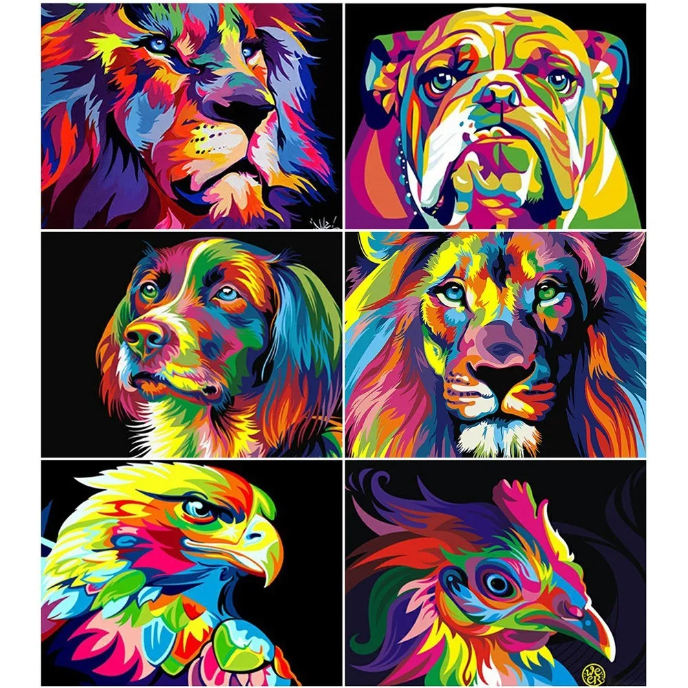 

HUACAN Diamond Painting Animals Lion DIY Diamond Embroidery Dog Full Drill Square Rhinestone Mosaic Decoration Home