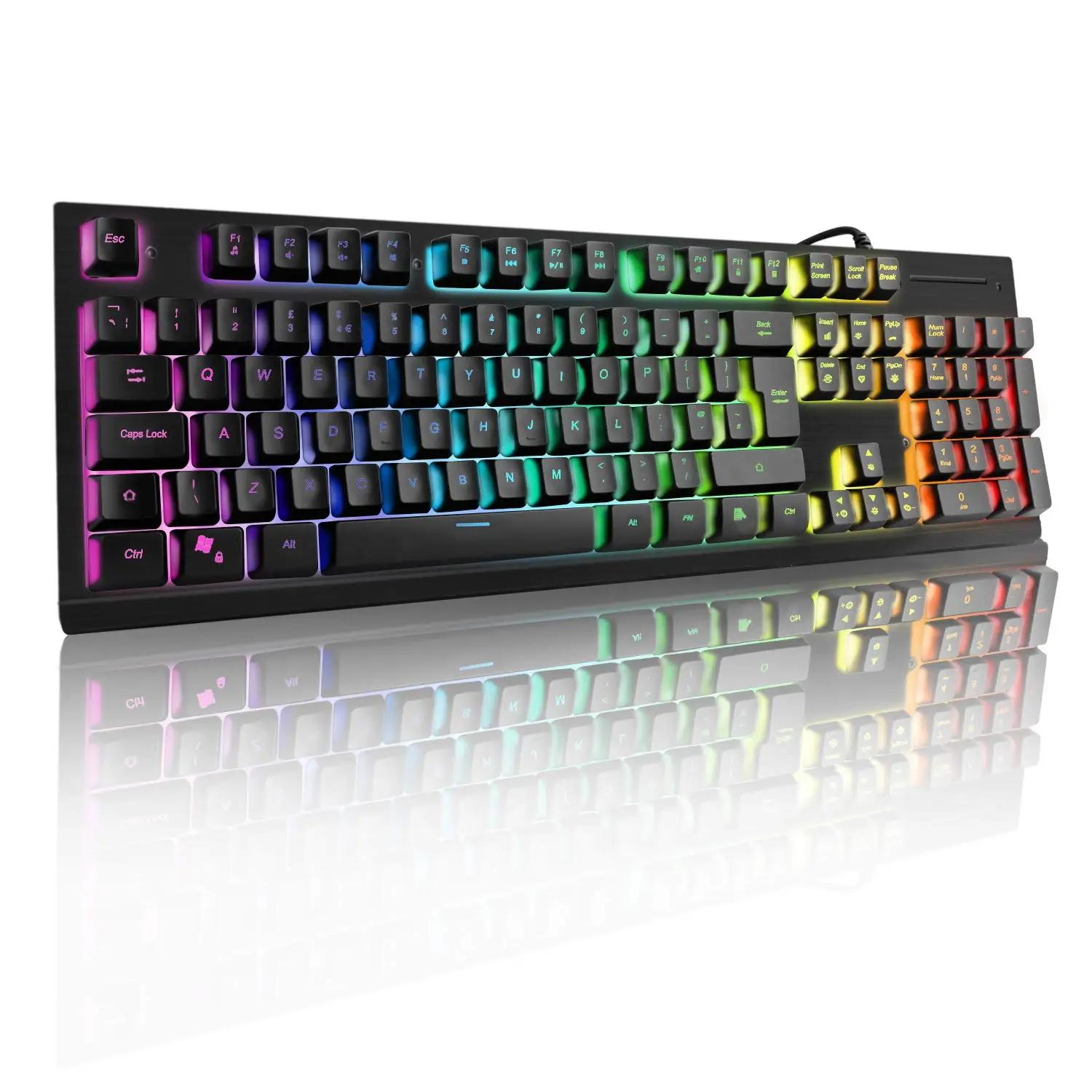 Gaming Keyboard, Colorful Rainbow Led Backlit Usb Wired Gaming Keyboard Membrane Keyboard With Brushed Aluminum Alloy Panel Fo