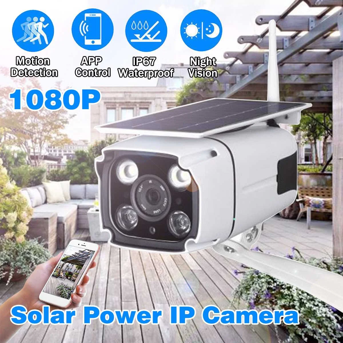 

1080p Solar Powered Ip Camera Wifi Camera Wifi Waterproof Outdoor Camera IR Night Vision Solar Power HD Cam Security Camera