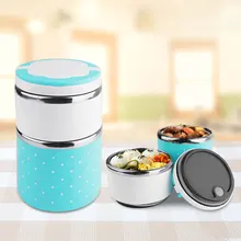 Lekvrij Lunchbox Bento Box Lunch Dozen Containers Rvs 2-Layer Thermische Bento Stapelbaar Lunch Carrier Case(China)