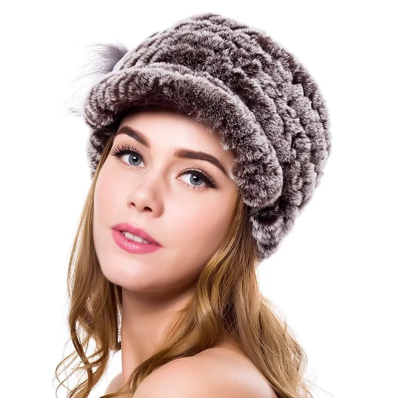 

Winter Real Rex Rabbit Fur Hat 100% Natural Soft Rex Rabbit Fur Beanies Hats Lady Knitted Warm Real Rex Rabbit Fur Caps