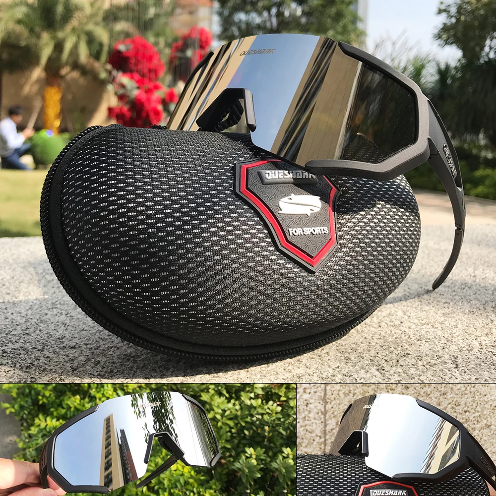 2019 Queshark New Cycling Glasses Polarized Bicycle Goggles Racing Eyewear 4 Len