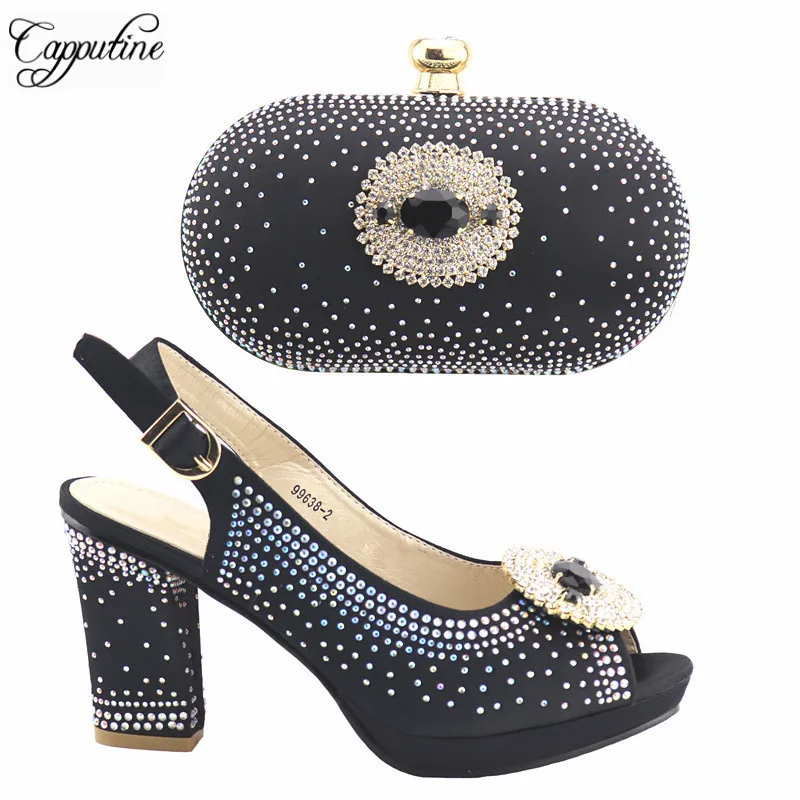 

2019 Nigeria Desgin Rhinestone Woman Shoes And Bag Set Fashion Summer High Heels Shoes And Matching Bag Set For Party TX-382