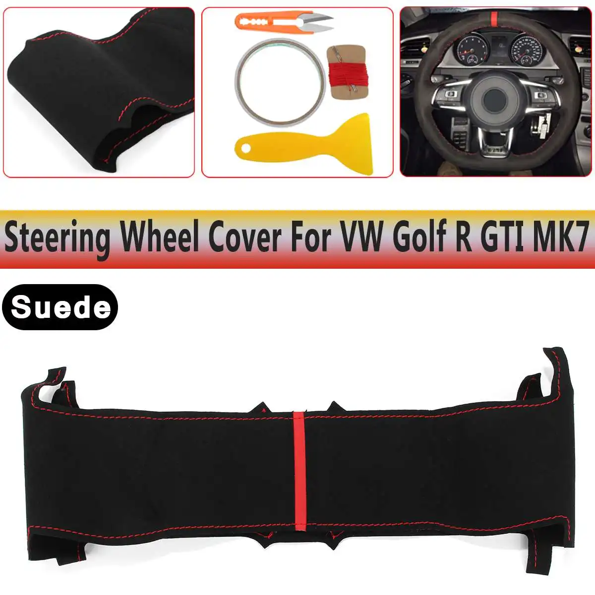 

Suede / Leather Steering Wheel Hand-stitch On Wrap Cover for VW Golf R GTI MK7 Golf 4/5/6 MK5/6 Polo Passat B5/6 Alhambra