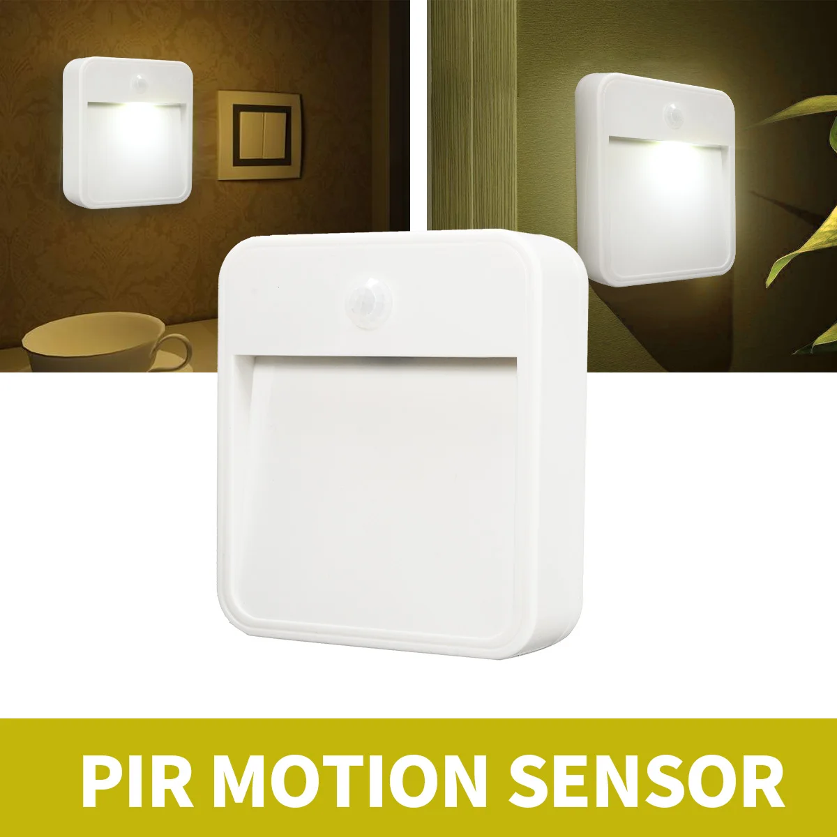 

Battery Operated PIR Body Motion Sensor LED Night Light Square Wall Plug in Night Lamp Home Bedroom Security Lighting