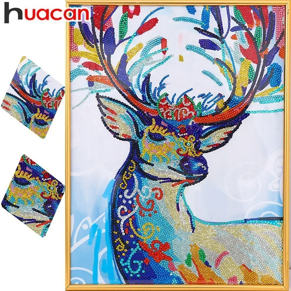 

Huacan Diamond Painting Deer Picture Of Rhinestones Special Shaped Diamond Embroidery Animal Partial Round Drill 5D DIY 40x50cm