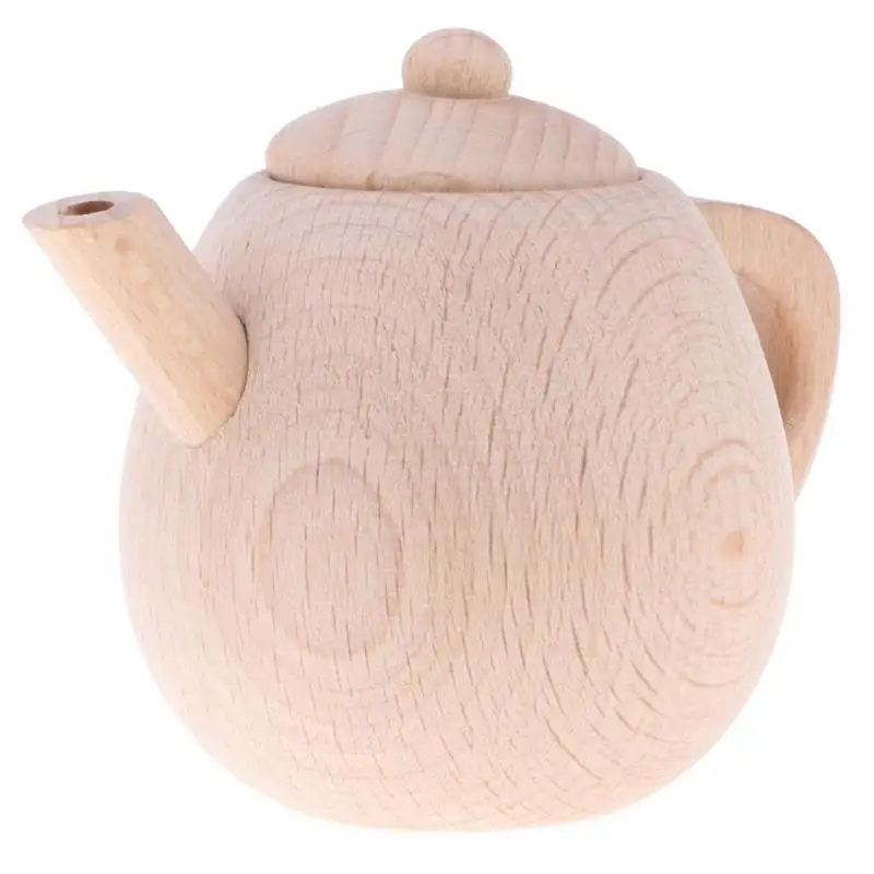 

Wooden Simulation Kitchen Tableware Tea Pot Tea Cups for Kids Girls Playing Toys