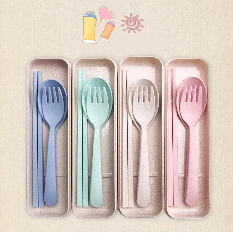 3pcs Children Baby Tableware Set Wheat Straw Children Travel Portable Tableware Spoon+Fork+ Chopstick+Box For Kids Picnic Gift 3pcs Children Baby Tableware Set Wheat Straw Children Travel Portable Tableware Spoon+Fork+ Chopstick+Box For Kids Picnic Gift