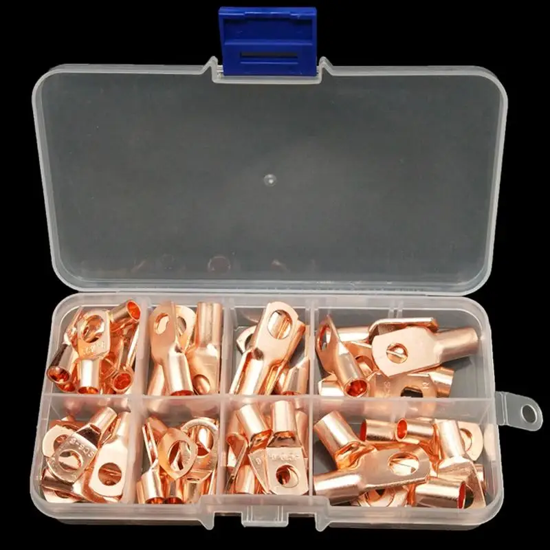 

60Pcs SC Bare Copper Terminals Circular Splice Ring Terminal Cable Wire Connector with Plastic Box