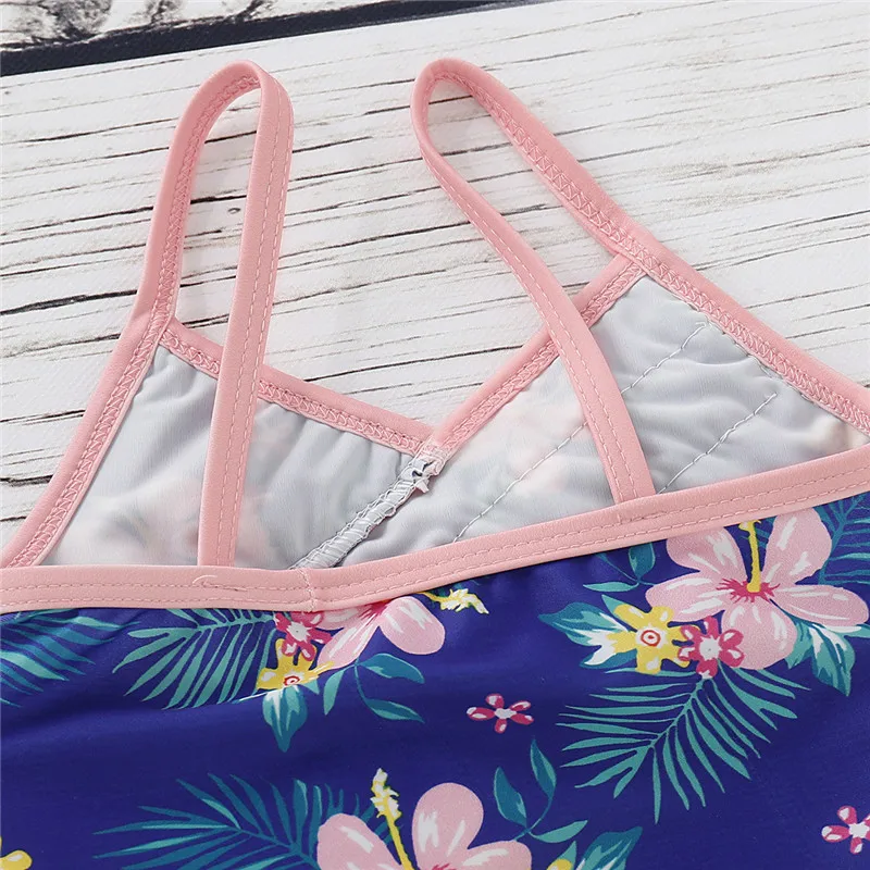 Swimwear купальники для девочек; детские синие купальники с цветочным принтом; слитные купальники для девочек с кисточками; детский купальник для девочек; Монокини