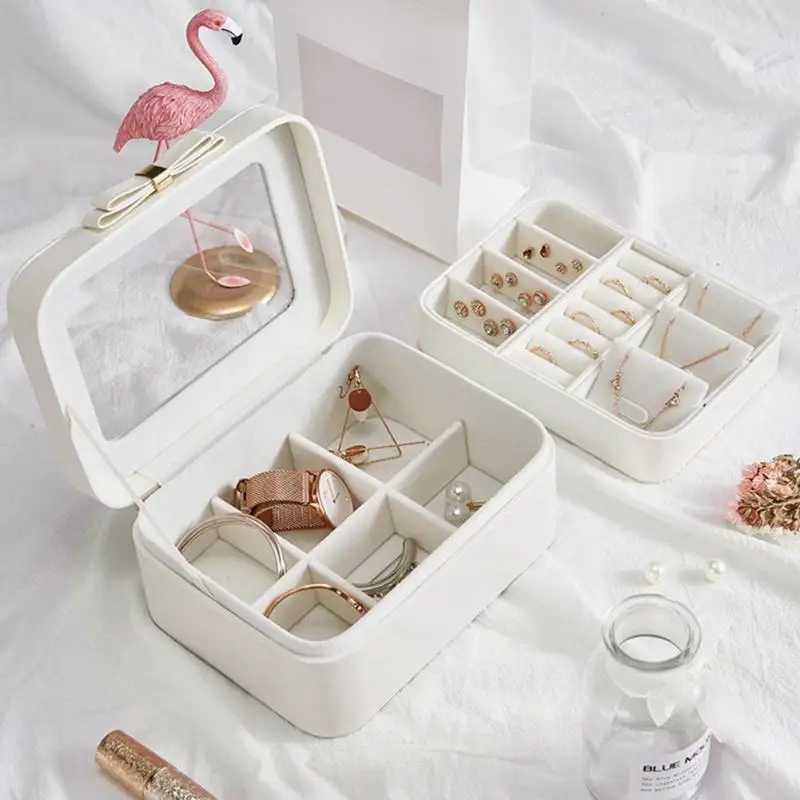 

Large Capacity PU + Velvet with Transparent Cover Jewelry Box Double Layer Storage Case Creative Jewelries Box New