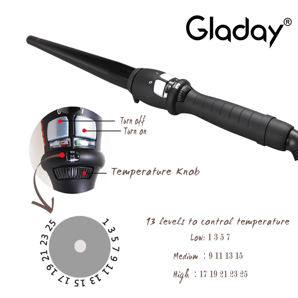 Профессиональные конические щипцы для завивки волос Gladay двойного напряжения с