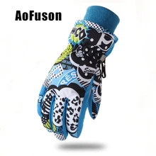 Детские лыжные перчатки, ветрозащитные, водонепроницаемые, дышащие, пригодные для носки, для мальчиков и девочек, лыжные перчатки, зимние, для сноуборда, теплые, подростковые перчатки