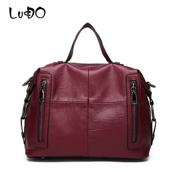 

LUCDO Luxury Brand Women Handbags Boston Bag Designer 2018 PU Leather Quality Shoulder Bags Large Capacity Casual Tote Bags Sac