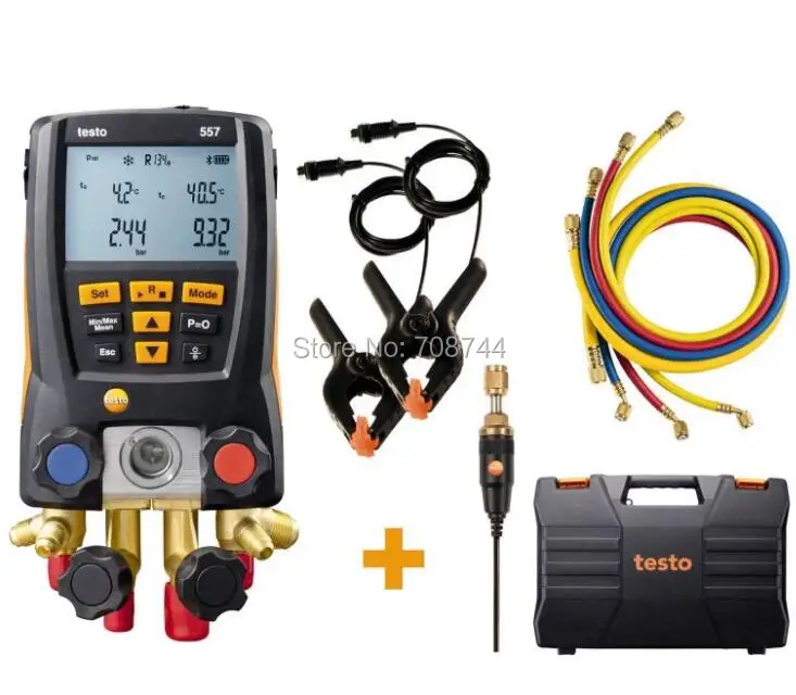 

Testo 557 Digital Manifold Gauge 4-way Clamp Temperature Probes,Case,External Vacuum Pirani Gauge Bluetooth 0563 1557 with Hoses