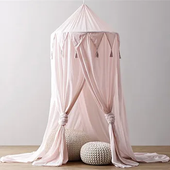 

Kid Bedroom Round Dome Mosquito Net Pure Color Canopy Bedcover Mosquito Net Curtain Bedding Cotton Insect Repellent Bed Curtain