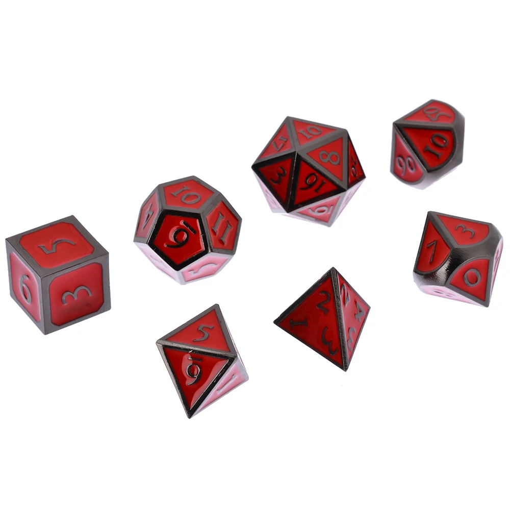 7Pcs/Set Red Antique Metal Polyhedral Dice For DND RPG MTG Role Playing Game Multi Sides Playing Game Dice Set