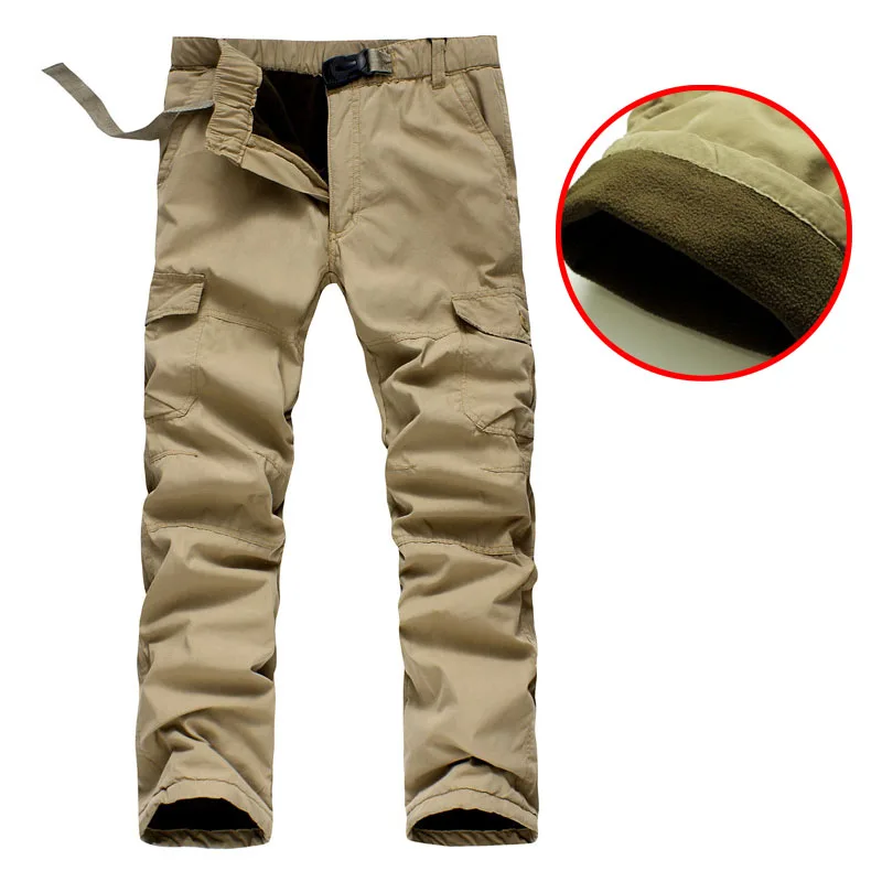 

Autumn Winter Men Sports Multi-pocket Thermal Fleece Pants Outdoor Climbing Fishing Plus Velvet Warm Straight Loose Trousers