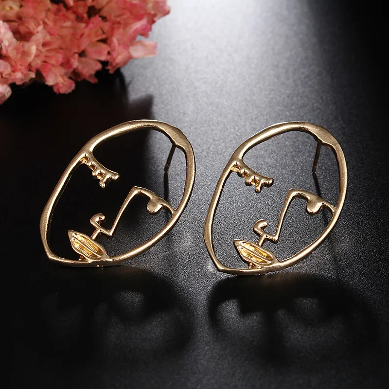 JN123 Hot Sale Abstract Art Earrings Gold Color Face Statement For Women Girls Fashion Trend Tassel Earring | Украшения и