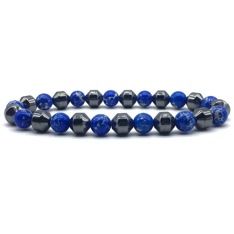 

New Fashion Design Round Men Bracelet Simple Blue&black Stone Handmade Strand Men Bracelet For Birthday Jewelry Gift